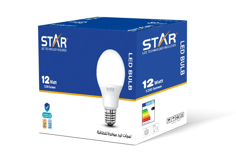 لمبة ليد كروية ستار، 12 وات، قاعدة E14، ضوء دافئ 3000 كلفن. (علبة كبيرة ×50)