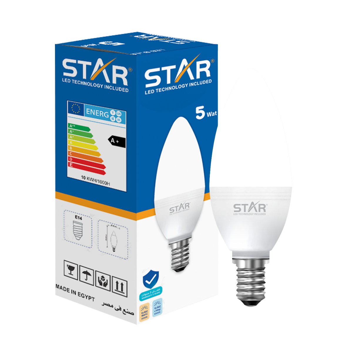 Candle Bright White 6500K LED Bulb E14 5W , 500 Lumens, Pack of 20 Pieces