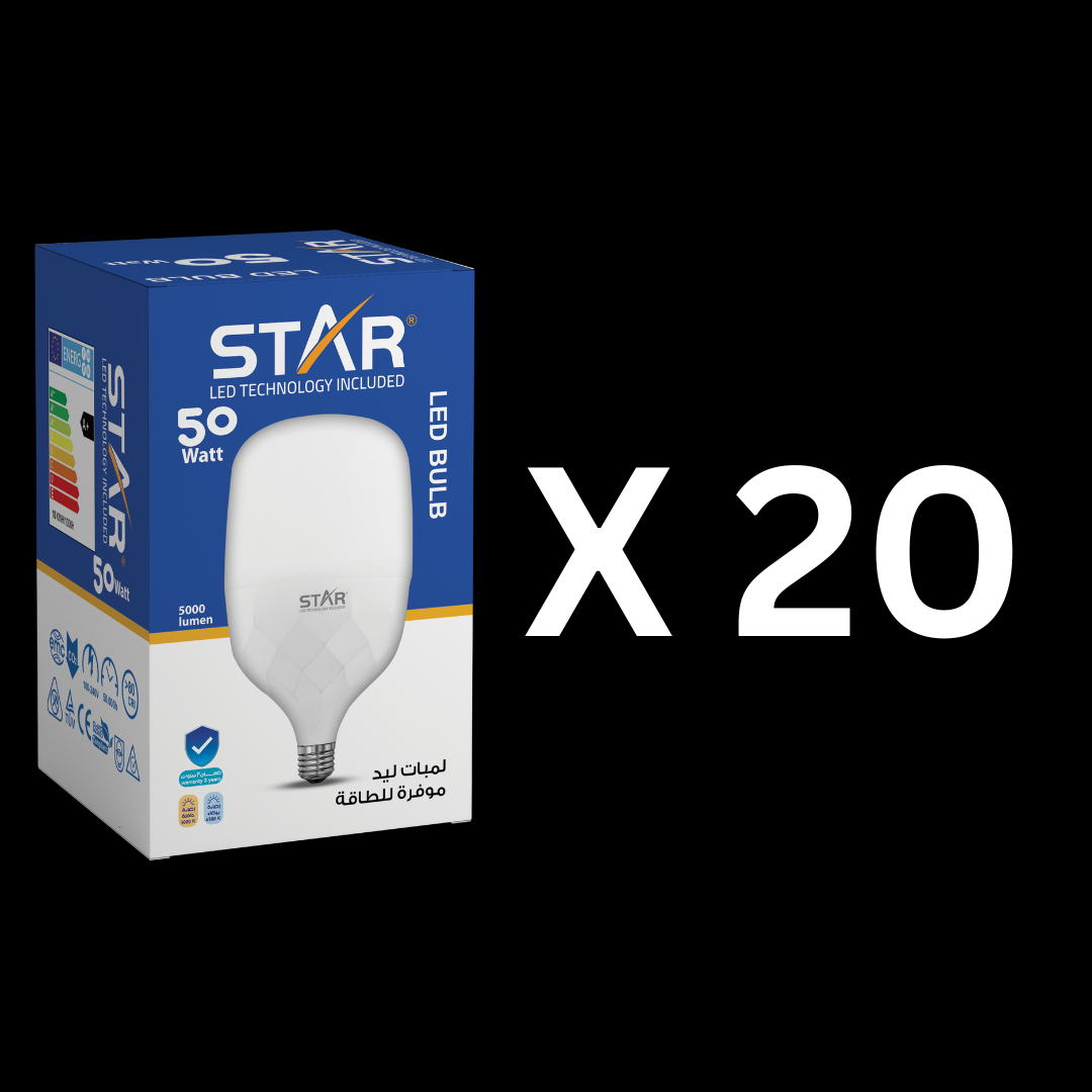 Large Box x20 LED High Power T-Bulb- 50W- E27 Base- 6500K Cool White Light