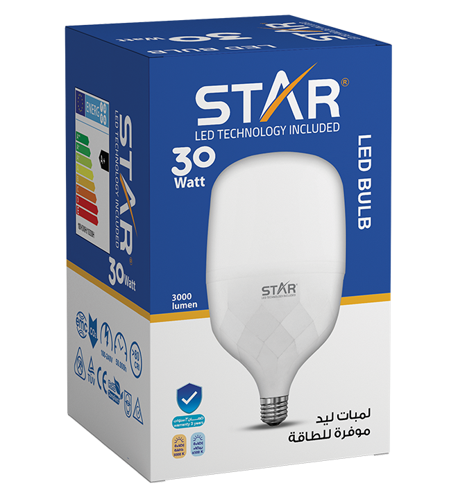 لمبة ليد E27 بقوة 30 واط، لمبة موفرة للطاقة، ضوء أبيض ساطع 6500 كلفن، 3000 لومن، قاعدة E27 قياسية، عمر افتراضي طويل، إضاءة صديقة للبيئة (قطعتان)