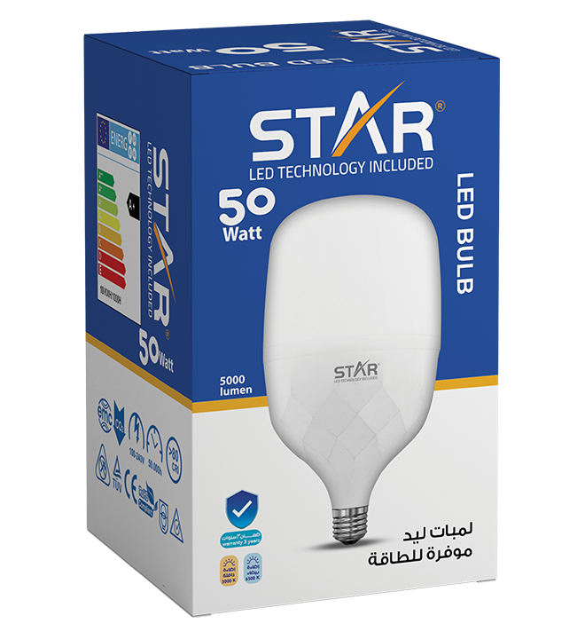 لمبة LED E27 بقدرة 50 واط، موفرة للطاقة، ضوء أبيض ساطع 6500 كلفن، 5000 لومن، قاعدة E27 قياسية، عمر افتراضي طويل، إضاءة صديقة للبيئة (قطعتان)