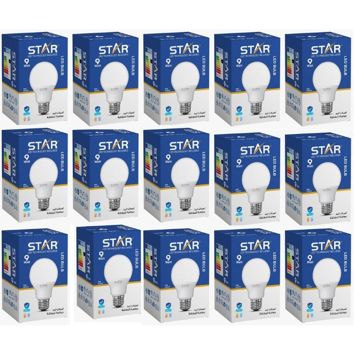 LED Bulb E27 9W , Energy Saving Light Bulb, Bright White 6500K, 900 Lumens, Standard E27 Base, Long Lifespan, Eco-Friendly Lighting ( 15 Pieces )
