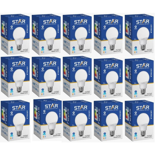 LED Bulb E27 9W , Energy Saving Light Bulb, Bright White 6500K, 900 Lumens, Standard E27 Base, Long Lifespan, Eco-Friendly Lighting ( 15 Pieces )