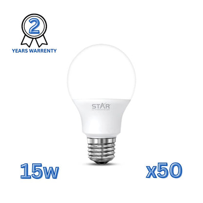 LED Bulb E27 15W , Energy Saving Light Bulb, Bright White 6500K, 1500 Lumens, Standard E27 Base, Long Lifespan, Eco-Friendly Lighting ( 50 Pieces )