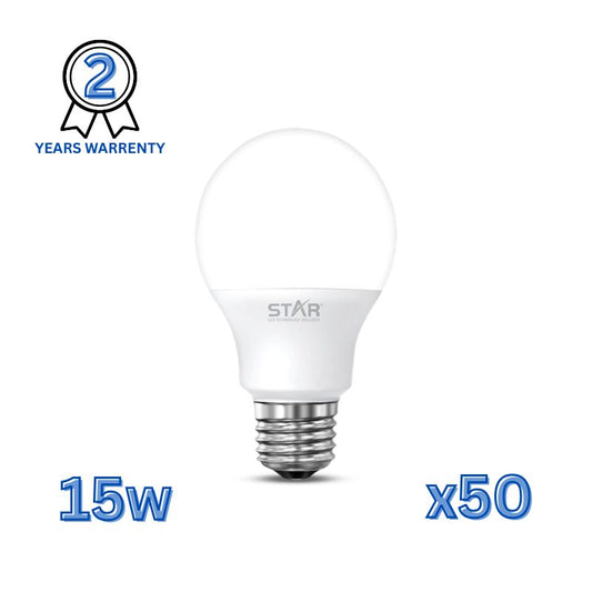 لمبة LED E27 بقدرة 15 واط، لمبة موفرة للطاقة، أبيض ساطع 6500 كلفن، 1500 لومن، قاعدة E27 قياسية، عمر افتراضي طويل، إضاءة صديقة للبيئة ( 50 قطعة )