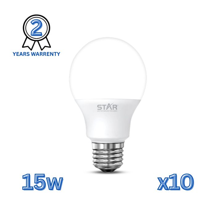 LED Bulb E27 15W , Energy Saving Light Bulb, Bright White 6500K, 1500 Lumens, Standard E27 Base, Long Lifespan, Eco-Friendly Lighting ( 10 Pieces )