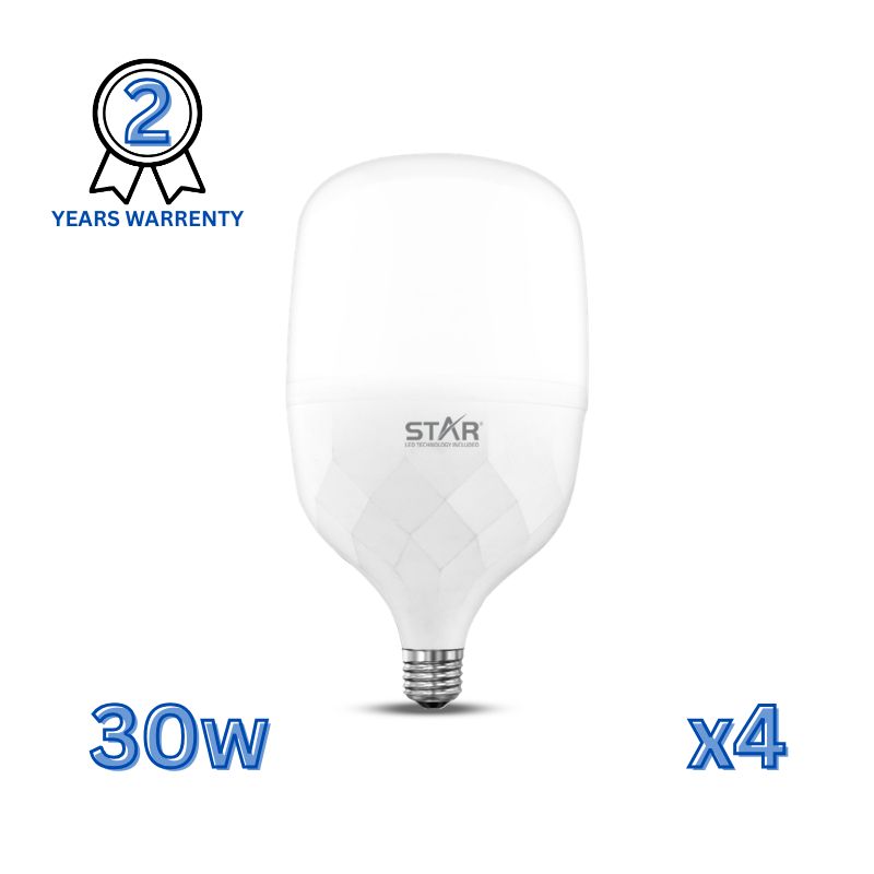 لمبة ليد E27 بقوة 30 واط، لمبة موفرة للطاقة، ضوء أبيض ساطع 6500 كلفن، 3000 لومن، قاعدة E27 قياسية، عمر افتراضي طويل، إضاءة صديقة للبيئة (قطعتان)