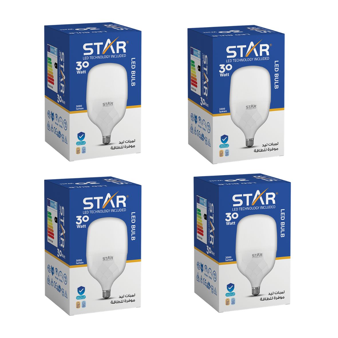 لمبة ليد E27 بقوة 30 واط، لمبة موفرة للطاقة، ضوء أبيض ساطع 6500 كلفن، 3000 لومن، قاعدة E27 قياسية، عمر افتراضي طويل، إضاءة صديقة للبيئة (قطعتان)