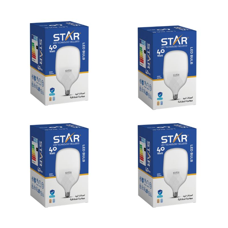 LED Bulb E27 40W , Energy Saving Light Bulb, Bright White 6500K, 4000 Lumens, Standard E27 Base, Long Lifespan, Eco-Friendly Lighting ( 4 Pieces )