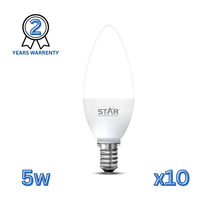 لمبة LED E14 5 واط، لمبة موفرة للطاقة، ضوء أبيض ساطع 6500 كلفن، 500 لومن، قاعدة E14 قياسية، عمر افتراضي طويل، إضاءة صديقة للبيئة (10 قطع)