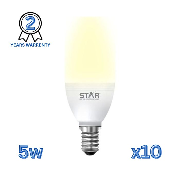 LED Bulb E14 5W , Energy Saving Light Bulb, Warm Yellow Lighting 3000K, 500 Lumens, Standard E14 Base, Long Lifespan, Eco-Friendly Lighting ( 10 Pieces )