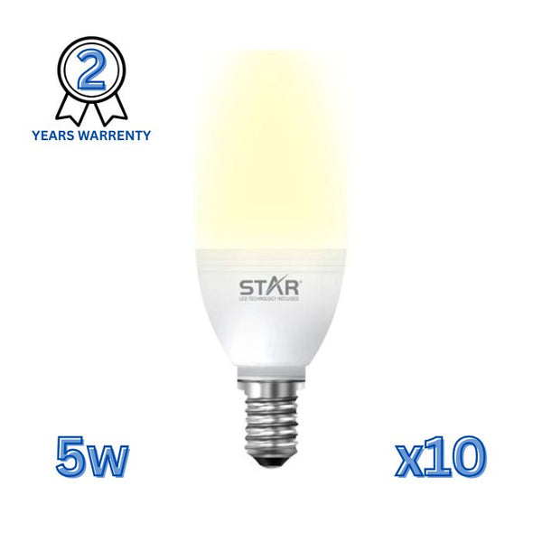 LED Bulb E14 5W , Energy Saving Light Bulb, Warm Yellow Lighting 3000K, 500 Lumens, Standard E14 Base, Long Lifespan ( 10 Pieces )
