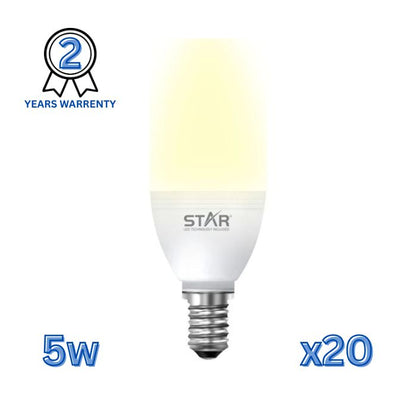 LED Bulb E14 5W , Energy Saving Light Bulb, Warm Yellow Lighting 3000K, 500 Lumens, Standard E14 Base, Long Lifespan, Eco-Friendly Lighting ( 20 Pieces )