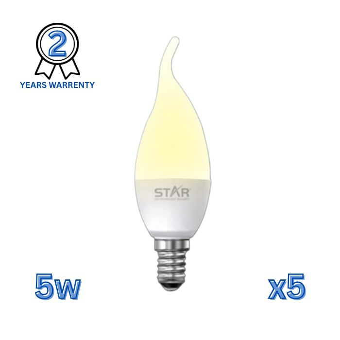 Teardrop E14 5W , Energy Saving Light Bulb, Warm Yellow Lighting 3000K, 500 Lumens, Standard E14 Base, Long Lifespan, Eco-Friendly Lighting ( 5 Pieces )