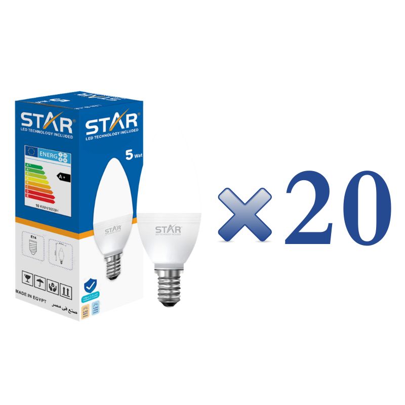 LED Bulb E14 5W , Energy Saving Light Bulb, Bright White 6500K, 500 Lumens, Standard E14 Base, Long Lifespan, Eco-Friendly Lighting ( 20 Pieces )