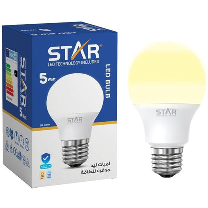 لمبة LED E27 5 واط، لمبة موفرة للطاقة، إضاءة صفراء دافئة 3000 كلفن، 500 لومن، قاعدة E27 قياسية، عمر افتراضي طويل، إضاءة صديقة للبيئة (5 قطع)