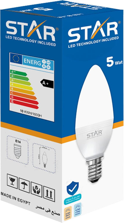 LED bulb E14 5W , Energy Saving Light Bulb, Warm Yellow Lighting 3000K, 500 Lumens, Standard E14 Base, Long Lifespan, Eco-Friendly Lighting ( 5 Pieces )