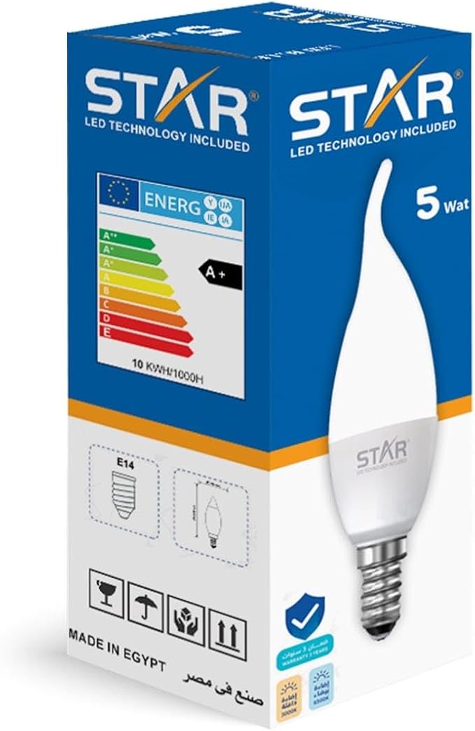 Teardrop E14 5W , Energy Saving Light Bulb, Warm Yellow Lighting 3000K, 500 Lumens, Standard E14 Base, Long Lifespan, Eco-Friendly Lighting ( 5 Pieces )