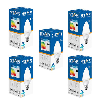 LED Bulb E14 5W , Energy Saving Light Bulb, Bright White 6500K, 500 Lumens, Standard E14 Base, Long Lifespan, Eco-Friendly Lighting ( 5 Pieces )
