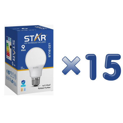 LED Bulb E27 9W , Energy Saving Light Bulb, Bright White 6500K, 900 Lumens, Standard E27 Base, Long Lifespan, Eco-Friendly Lighting ( 15 Pieces )
