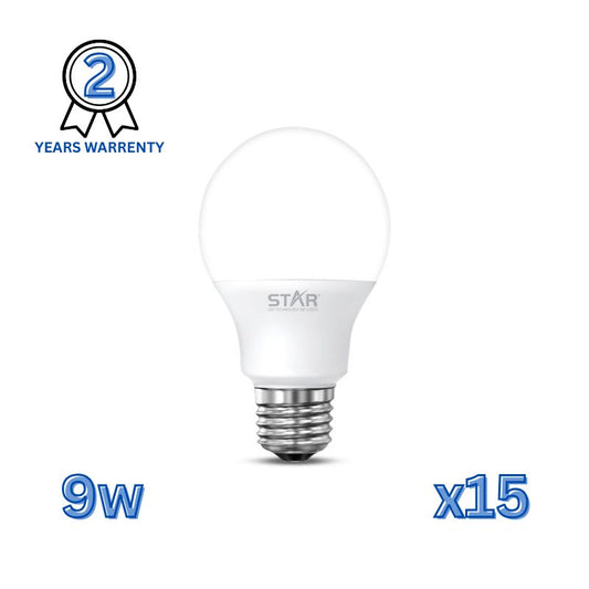 LED Bulb E27 9W , Energy Saving Light Bulb, Bright White 6500K, 900 Lumens, Standard E27 Base, Long Lifespan, Eco-Friendly Lighting ( 15 Pieces )