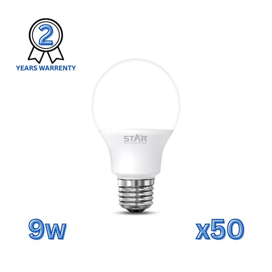 لمبة LED E27 بقدرة 9 واط، لمبة موفرة للطاقة، أبيض ساطع 6500 كلفن، 900 لومن، قاعدة E27 قياسية، عمر طويل، إضاءة صديقة للبيئة ( 50 قطعة )