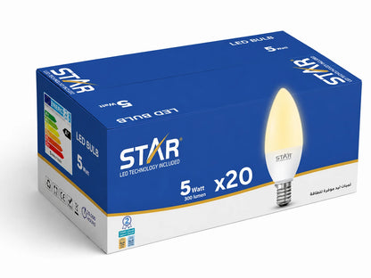 Candle Warm Yellow Lighting 3000K LED Bulb E14 5W Light Bulb, 500 Lumens ( 20 Pieces )
