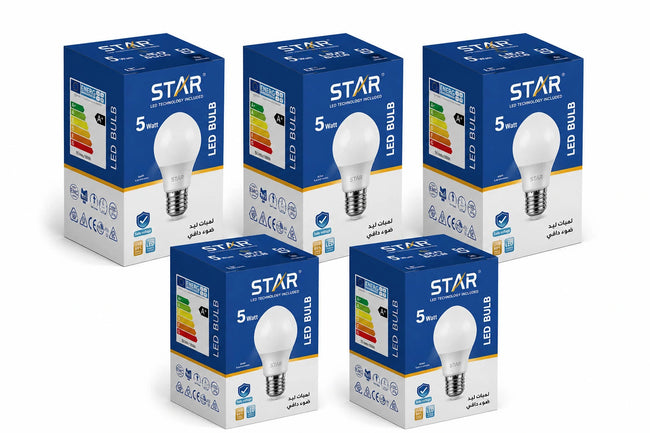 LED Bulb E27 5W Bright White 6500K, 500 Lumens ( 5 Pieces )