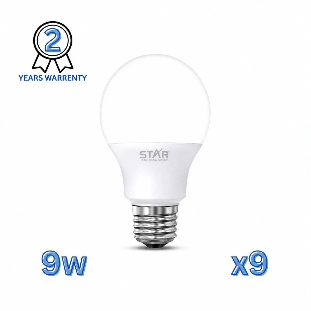 LED Bulb E27 9W, Bright White 6500K, 900 Lumens, ( 15 Pieces )