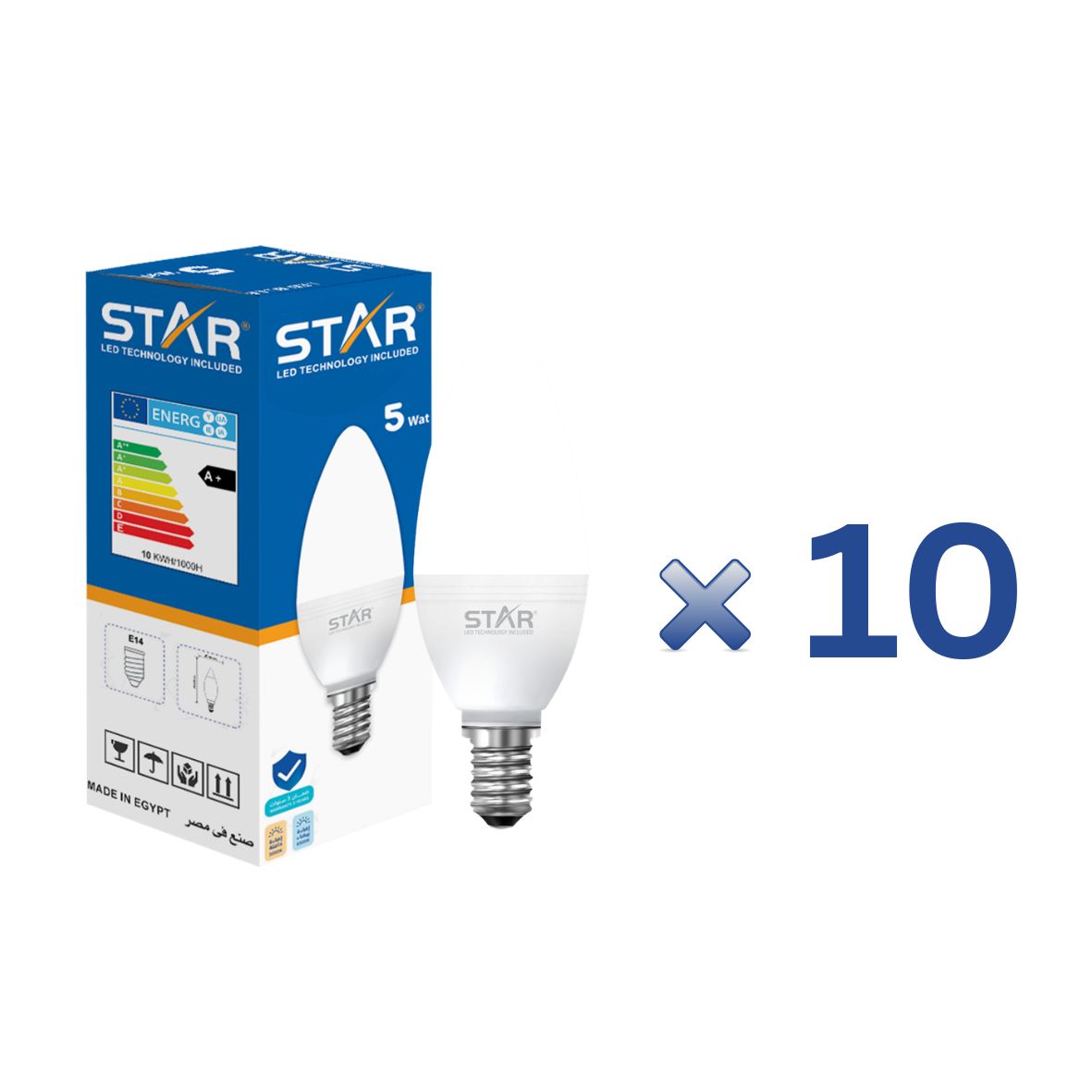 LED Candle Bulb E14 5W, Bright White 6500K, 500 Lumens (10 Pieces)