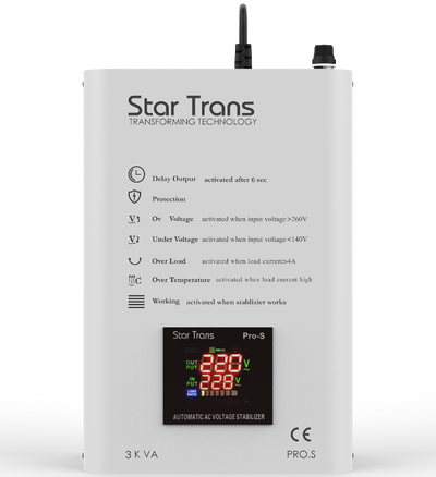 Star Trans PRO-S 3 KVA Heavy Duty Servo Voltage Stabilizer with LCD Display
