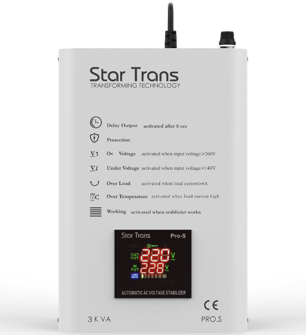 Star Trans PRO-S 3 KVA Heavy Duty Servo Voltage Stabilizer with LCD Display