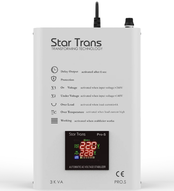PRO-S 3KVA — Small Automatic Single-Phase Servo Voltage Stabilizer