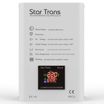 PRO-S 5KVA Servo Voltage Stabilizer – Single Phase – Smart LCD Display – 230V Stable Output