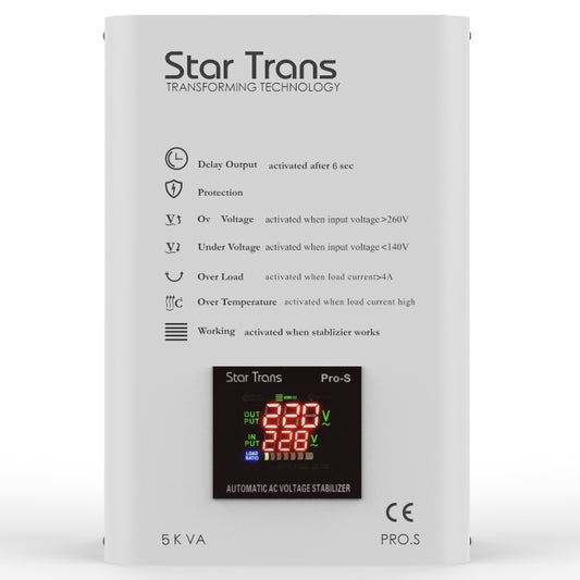 PRO-S 5KVA Servo Voltage Stabilizer – Single Phase – Smart LCD Display – 230V Stable Output
