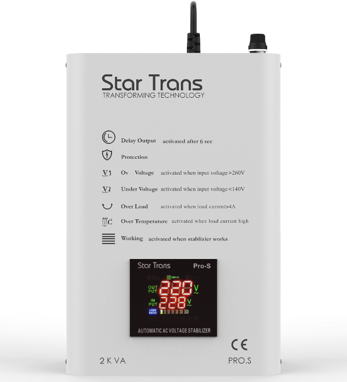 PRO-S Series Servo Voltage Stabilizer - 2 KVA - Single Phase - Smart Digital Display