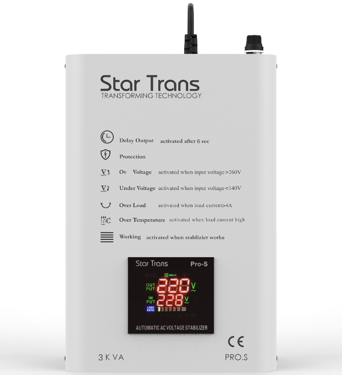 Star Trans PRO-S 3 KVA Heavy Duty Servo Voltage Stabilizer with LCD Display