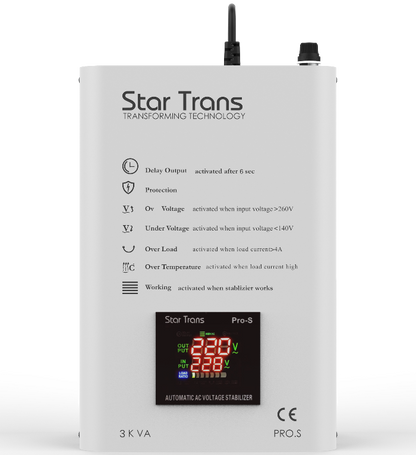 Star Trans PRO-S 3 KVA Heavy Duty Servo Voltage Stabilizer with LCD Display