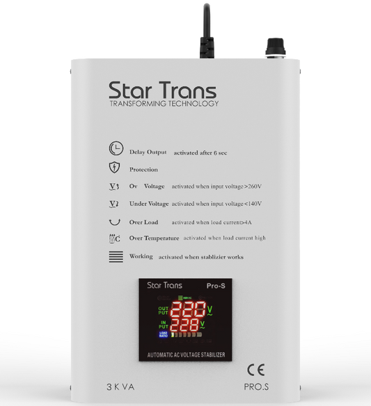 Star Trans PRO-S 3 KVA Heavy Duty Servo Voltage Stabilizer with LCD Display