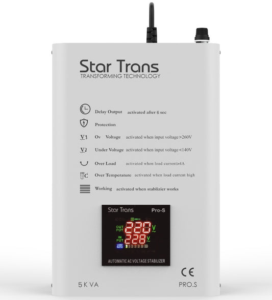 Star Trans PRO-S 5 KVA Servo Voltage Stabilizer White with Digital Screen
