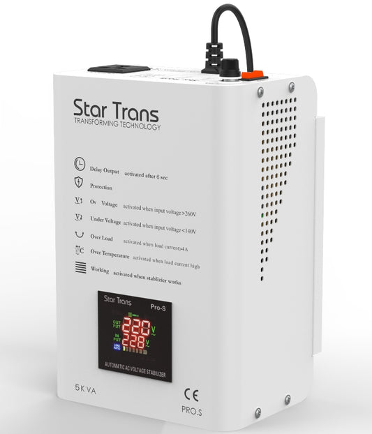 Star Trans PRO-S 5 KVA Servo Voltage Stabilizer White with Digital Screen