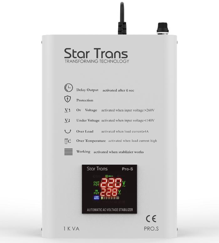 PRO-S Series Servo Voltage Stabilizer - 1 KVA - Single Phase - Smart Digital Display