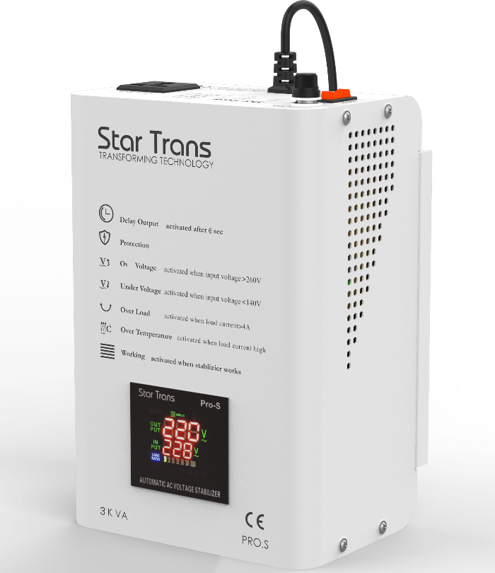 Star Trans PRO-S 3KVA Automatic Voltage Stabilizer – 230V Stable Output – ±1.5% Accuracy