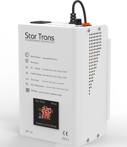 Star Trans PRO-S 3KVA Automatic Voltage Stabilizer – 230V Stable Output – ±1.5% Accuracy
