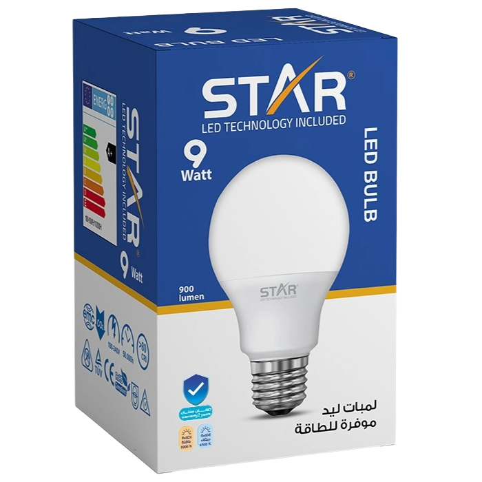 Star lighting LED Bulb Pack of 5 9W , Warm Yellow Lighting 3000K