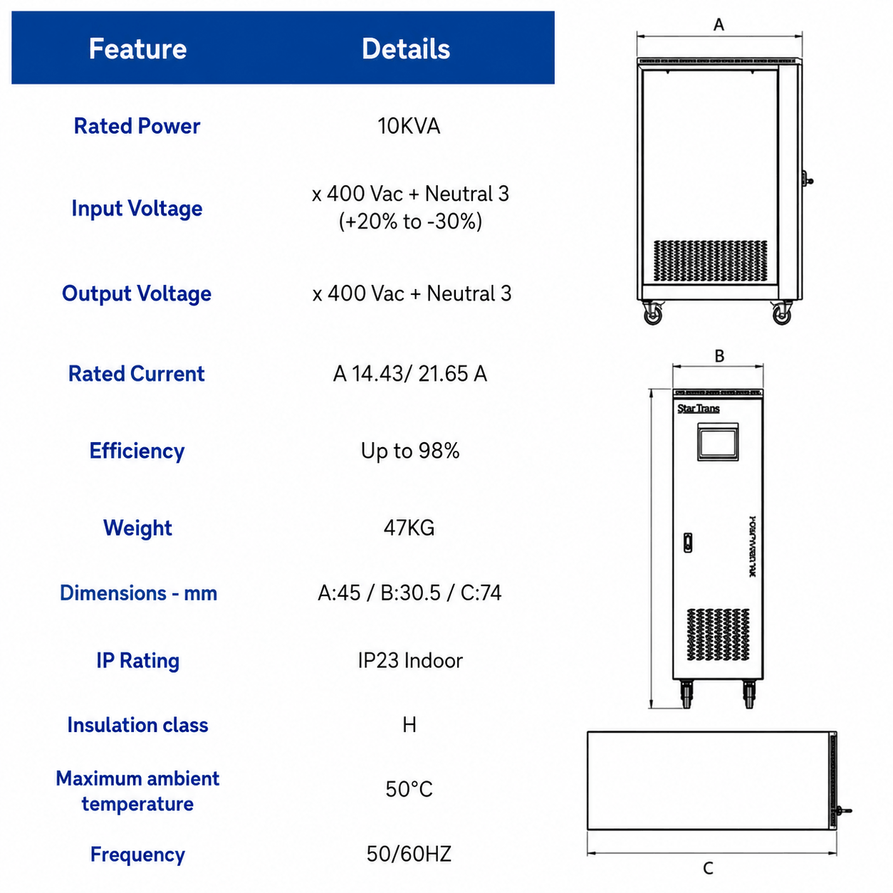 Three Phase Servo Stabilizer - PRO-S Series  10KVA product technical specifications
