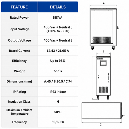 Three Phase Servo Voltage Stabilizer - PRO-S Series  15KVA technical specifications