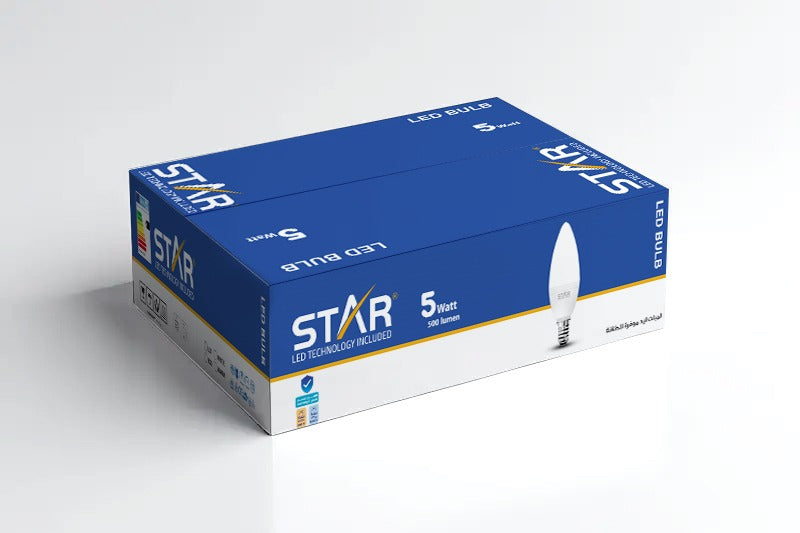 لمبة ليد بلحة ستار، 5 وات، قاعدة E14، ضوء دافئ 3000 كلفن. (علبة كبيرة ×50)