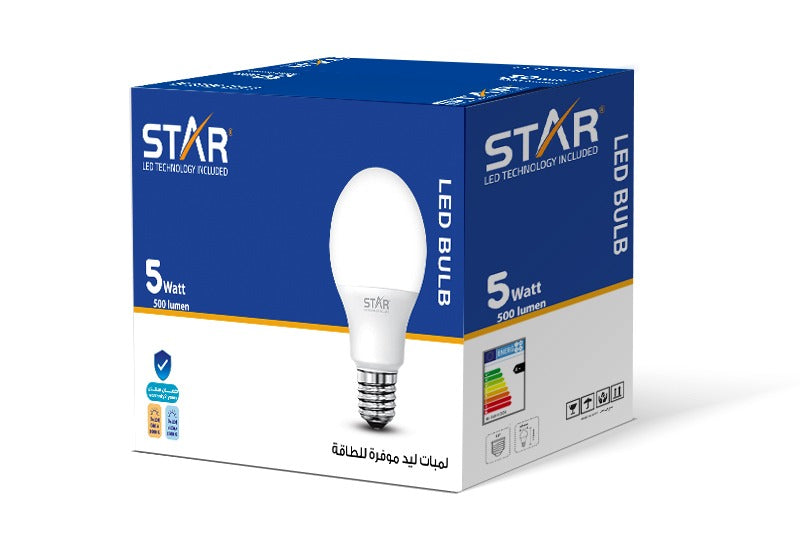 لمبة ليد كروية ستار، 5 وات، قاعدة E14، ضوء دافئ 3000 كلفن. (علبة كبيرة ×50)