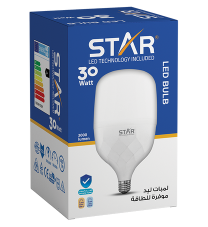 لمبة ليد E27 بقوة 30 واط، لمبة موفرة للطاقة، ضوء أبيض ساطع 6500 كلفن، 3000 لومن، قاعدة E27 قياسية، عمر افتراضي طويل، إضاءة صديقة للبيئة (قطعتان)